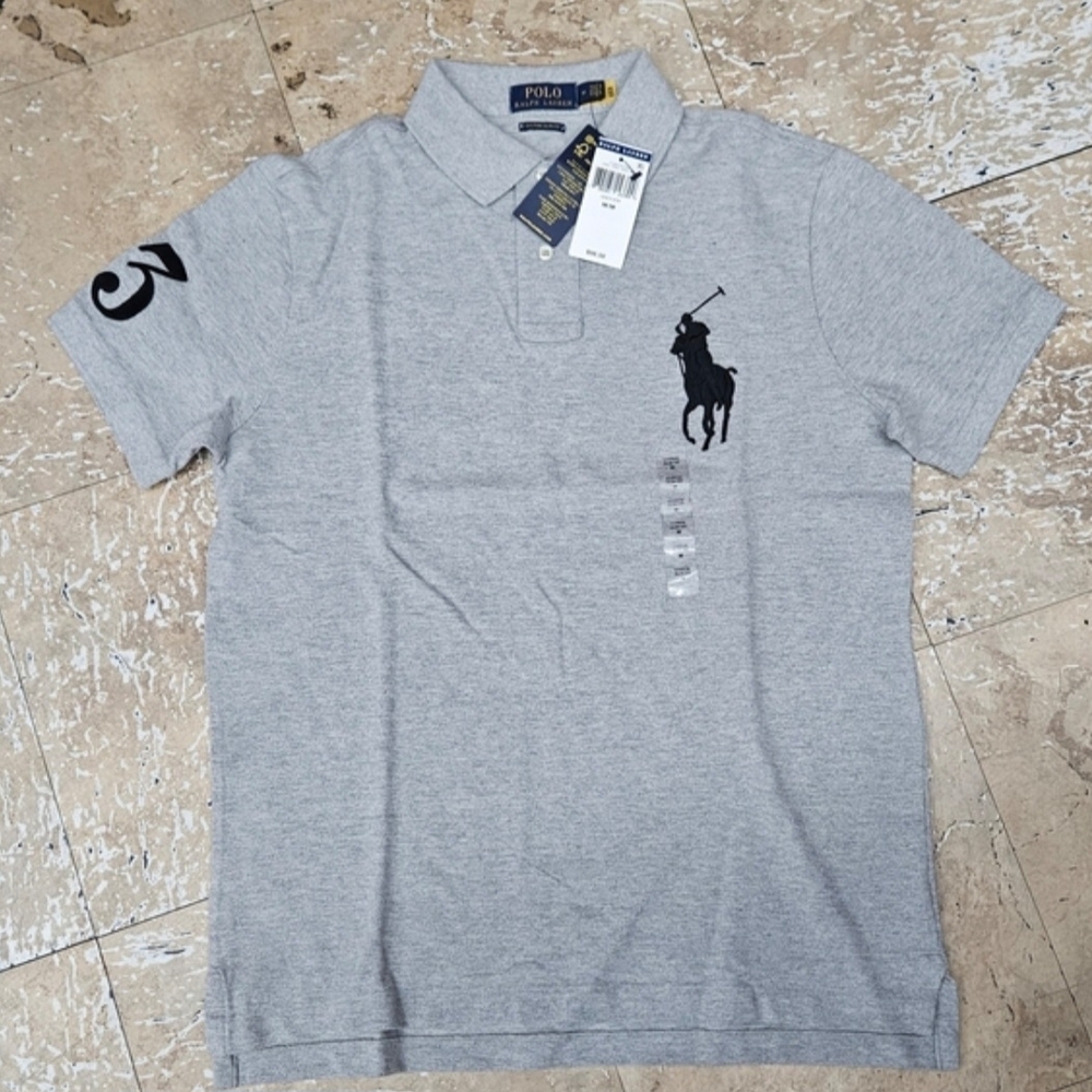 Gray Polo Ralph Lauren Shirt with Black Logo